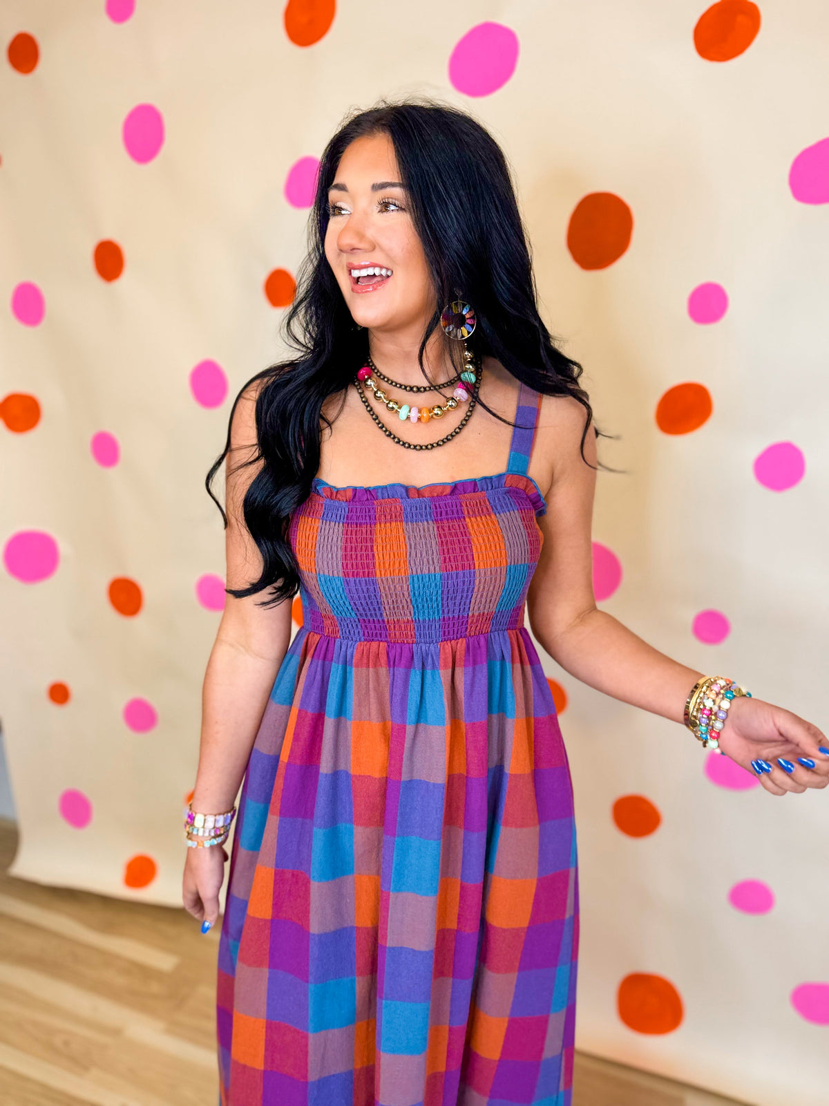 Multicolour Plaid Midi Dress - Navy Combo