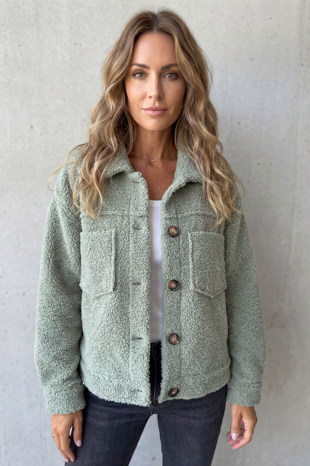 Floretta | Women's Textured Fleece Style Button-up Jacket