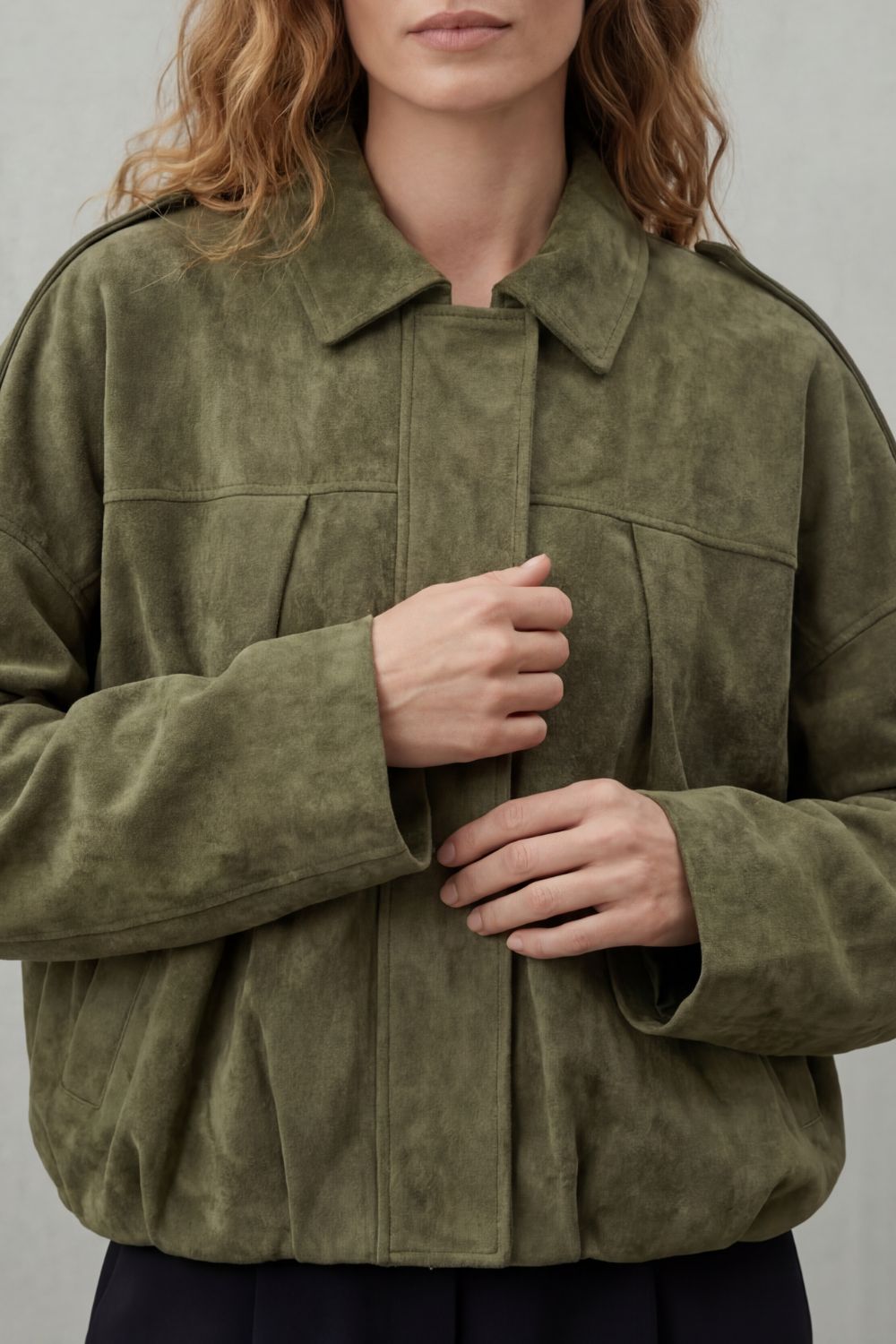 Solenné | Women's Sculpted Volume Suede Bomber Jacket
