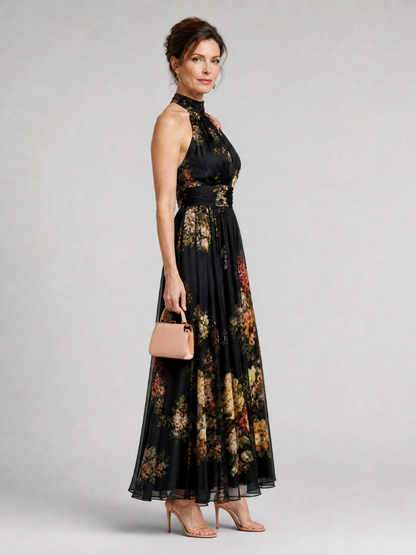 Sienne | Floral Halter Neck Midi Dress for Women