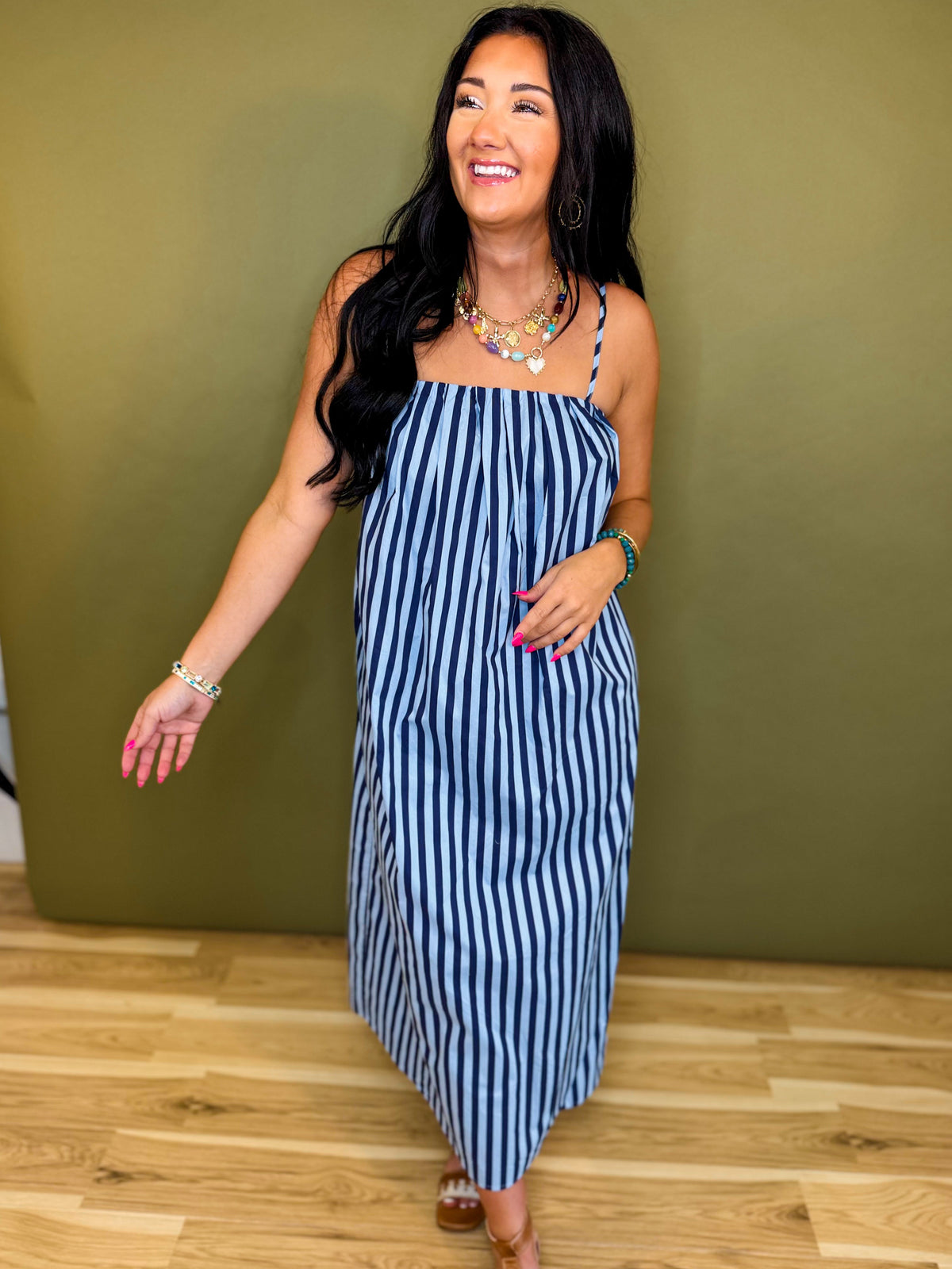 Striped Midi Dress - Blue/Navy