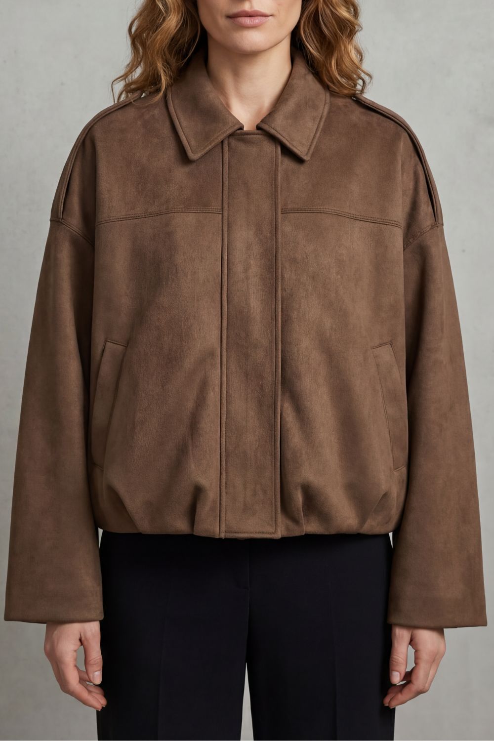 Solenné | Women's Sculpted Volume Suede Bomber Jacket