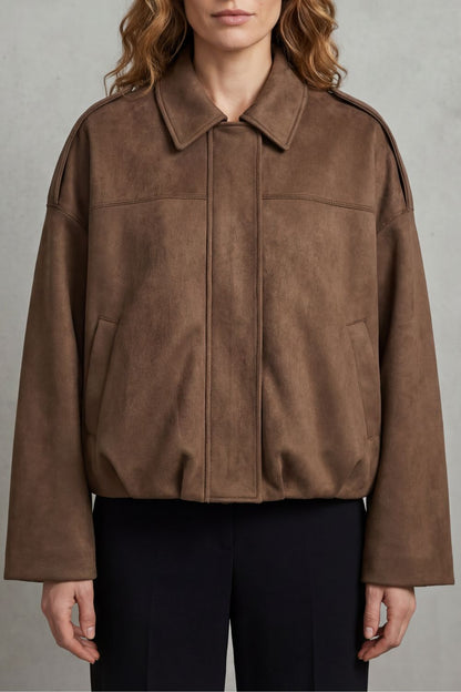 Solenné | Women's Sculpted Volume Suede Bomber Jacket