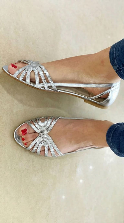 Thea - Metallic Glossy Peep-Toe Cut-Out Sandals