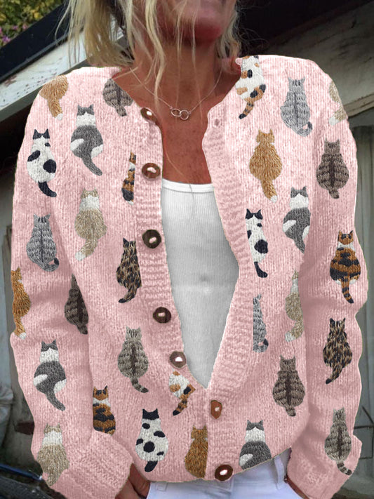 Brooke - Cozy Cat Print Cardigan