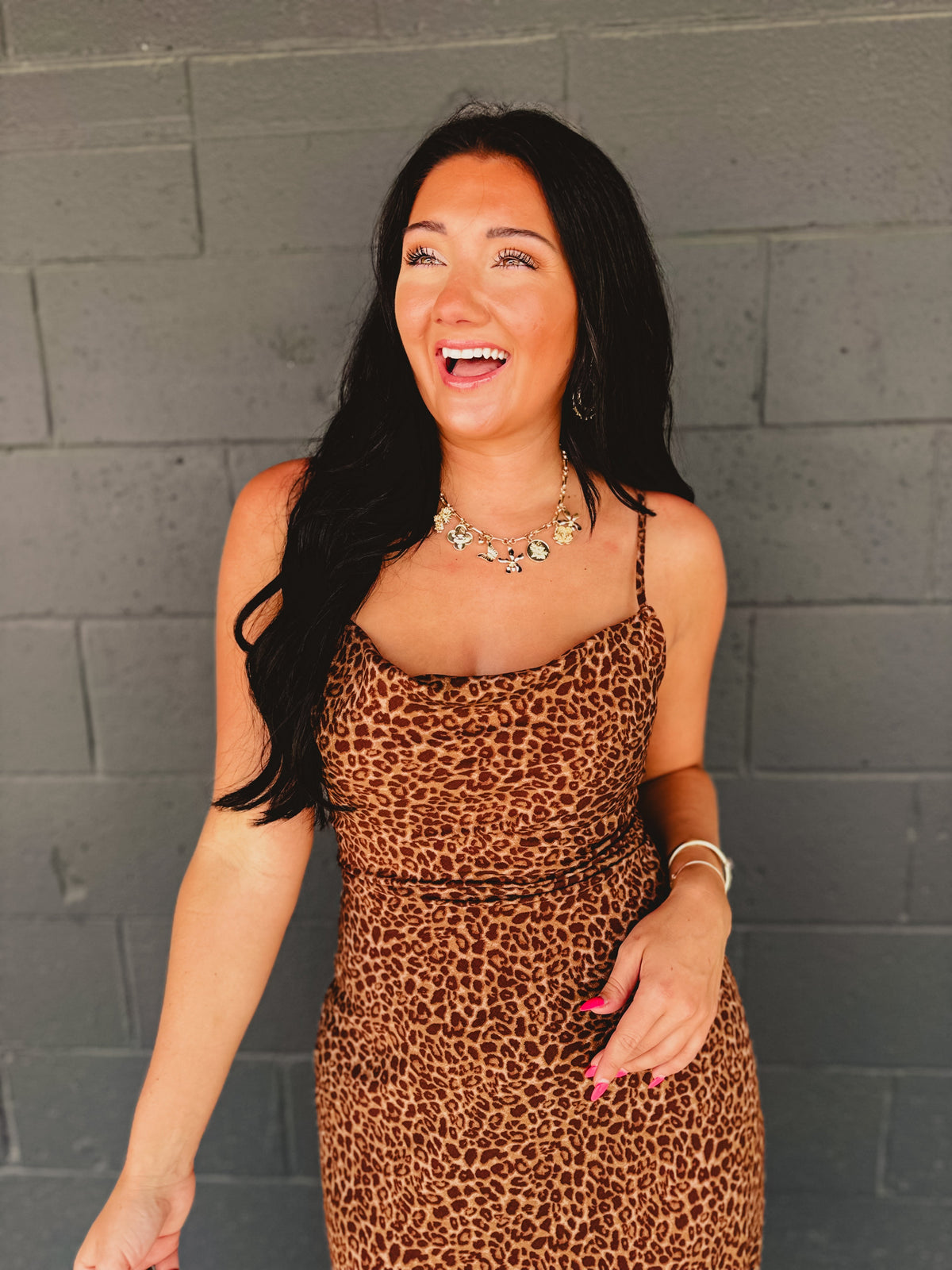 Leopard Print Criss Cross Maxi Dress - Mocha Mousse