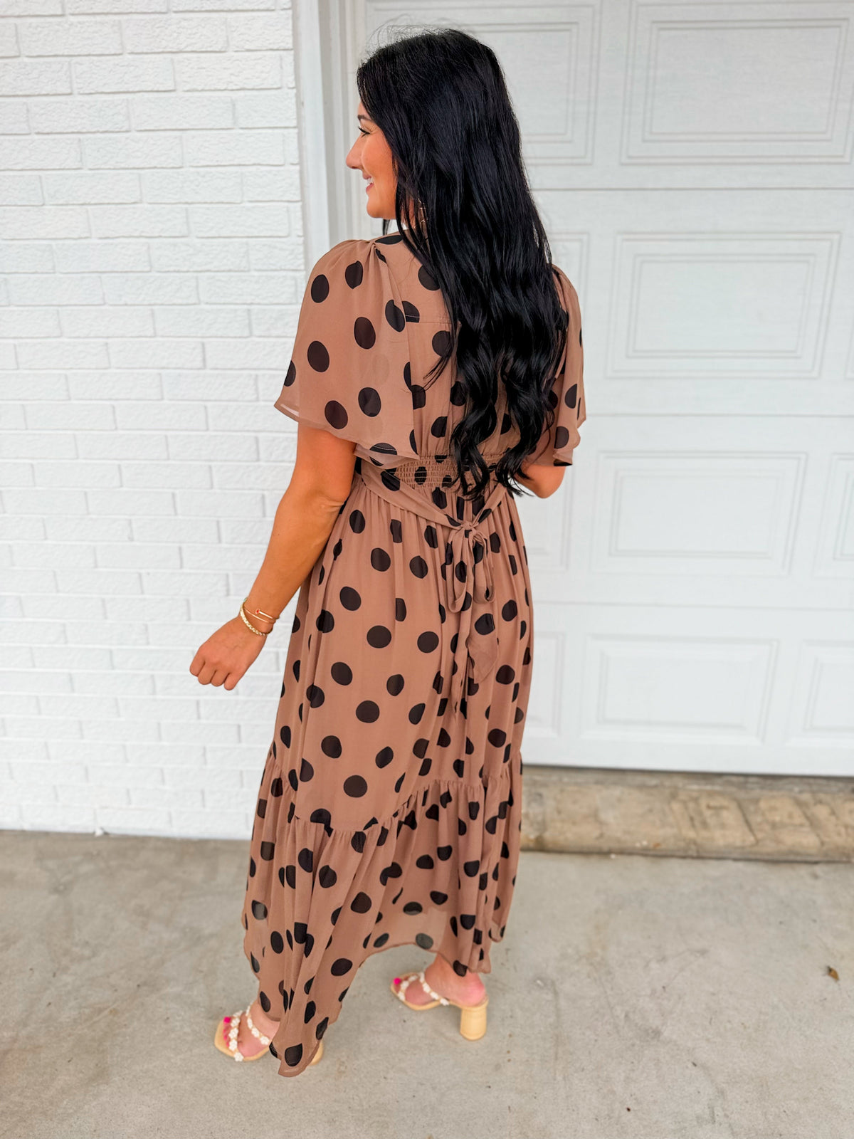 Sweet Like Mocha Midi Polka Dot Dress
