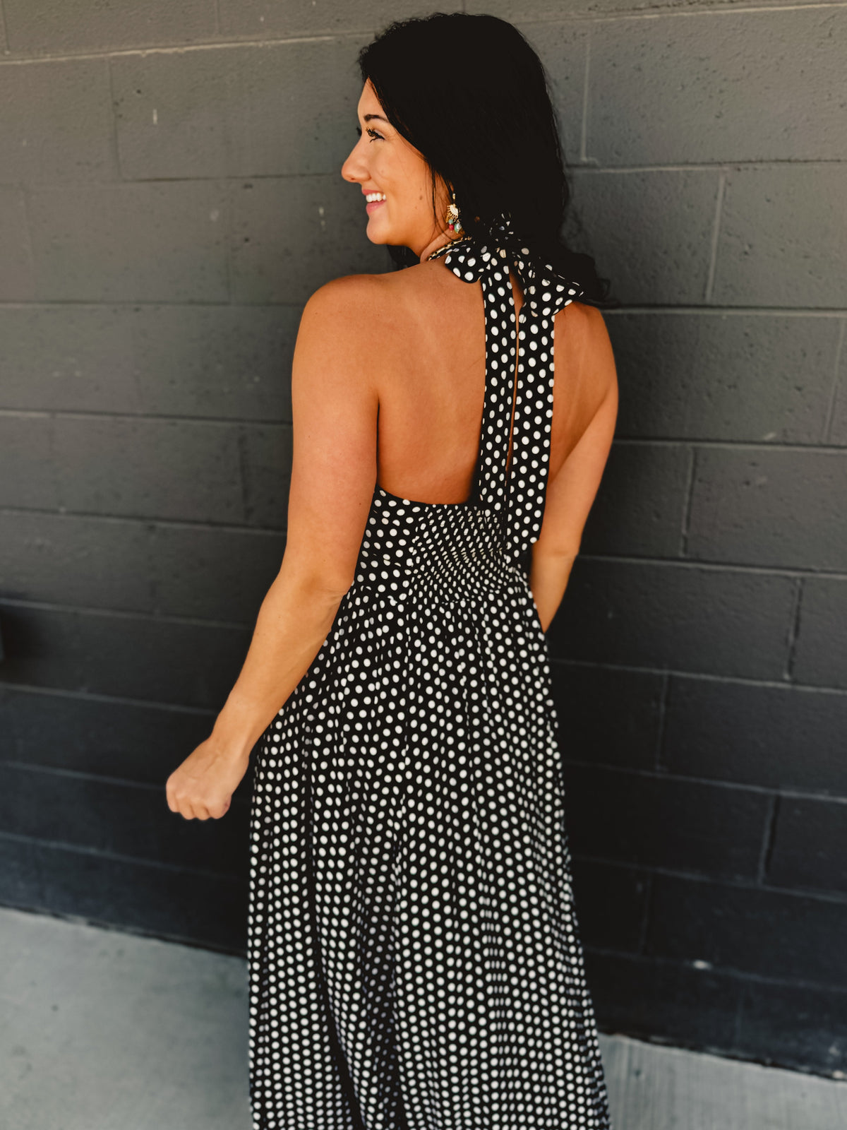 Polka Dot Halter Dress - Black