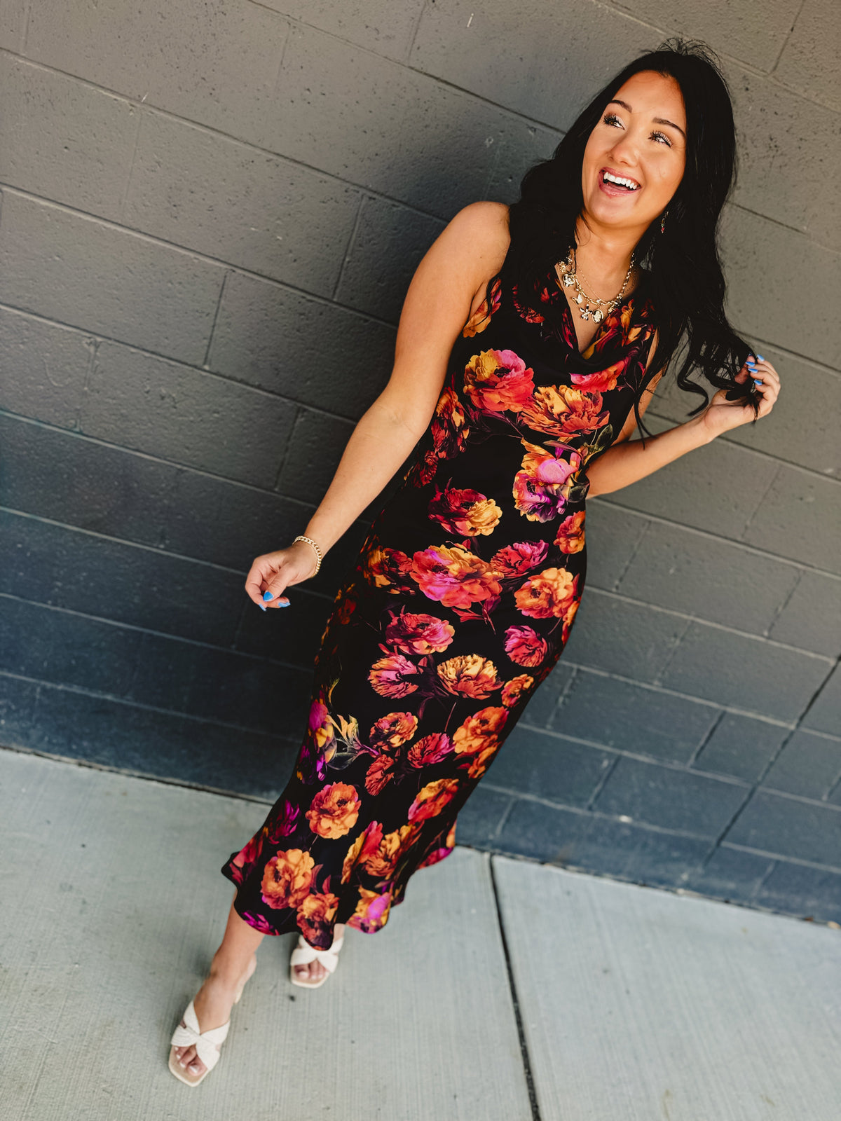 Golden Haze Twisted Strap Maxi Dress - Nightfall Bloom