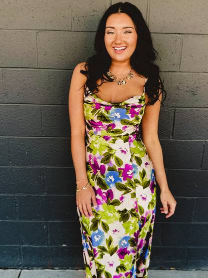 Morning Dew Cowl Neck Slit Maxi Dress - Violet Orchid