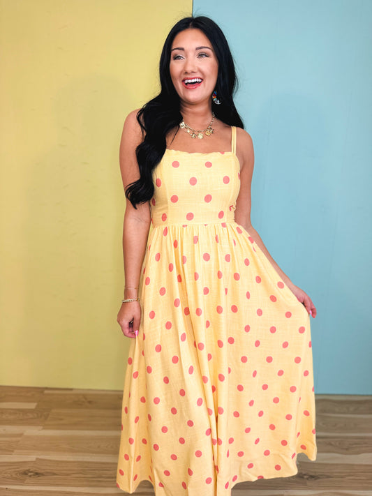 Polka Dot Woven Midi Dress - Light Yellow