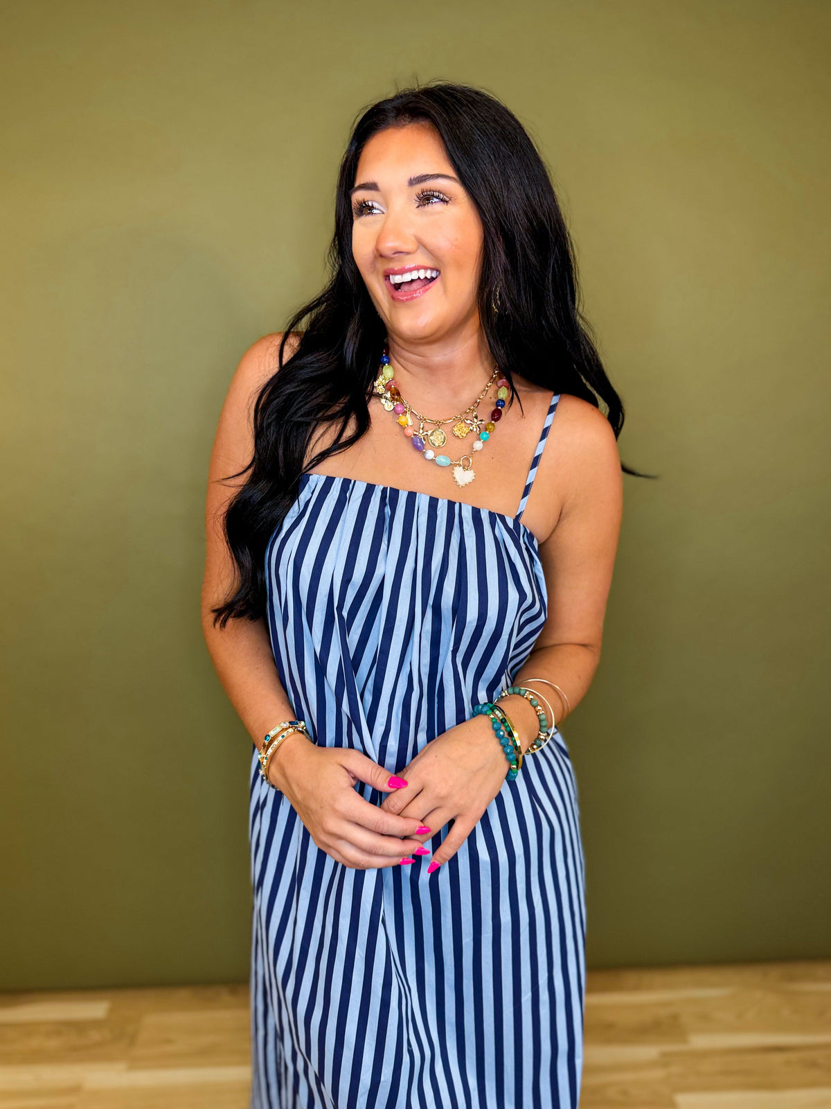 Striped Midi Dress - Blue/Navy