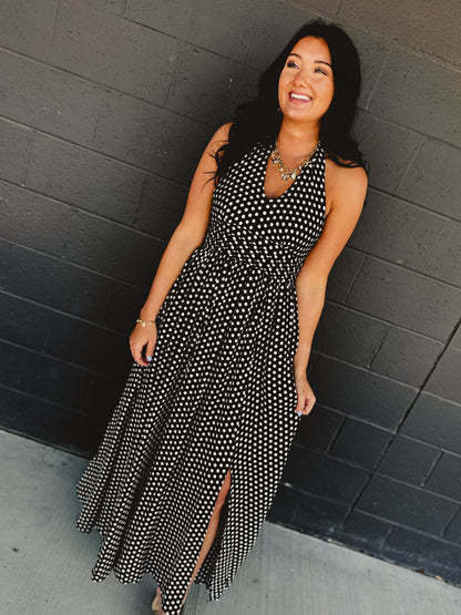 Polka Dot Halter Dress - Black