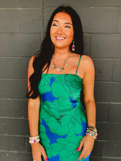 Floral Slip Maxi Dress - Blue/Green