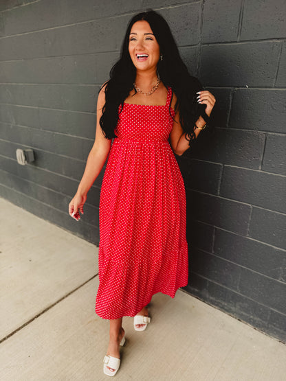 Polka Dot Square Neck Maxi Dress - Chili