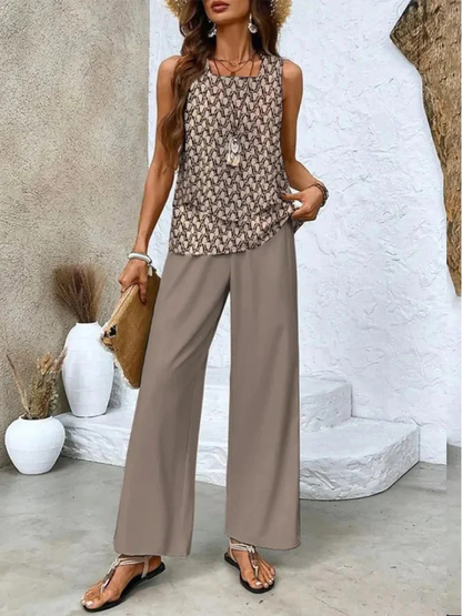 Ovelynra | Sleeveless Top And Wide-Leg Pants Set