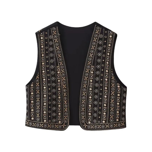 Celestia | Women's Vest with Open Front and Embroidery
