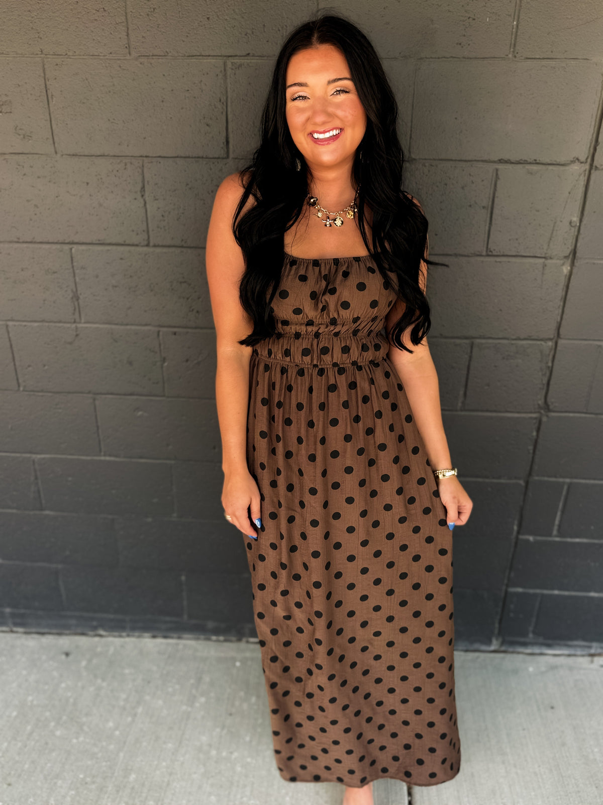 Everyday Muse Polka Dot Maxi Dress - Brown/Black
