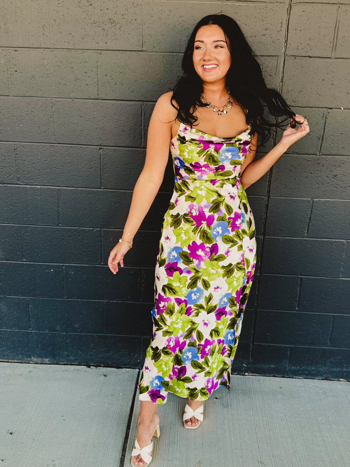 Morning Dew Cowl Neck Slit Maxi Dress - Violet Orchid