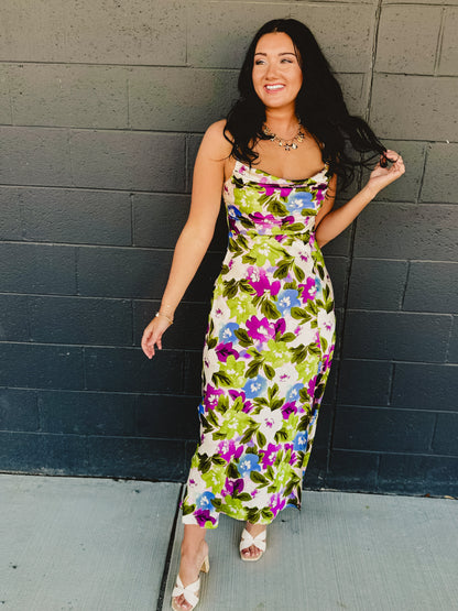 Morning Dew Cowl Neck Slit Maxi Dress - Violet Orchid