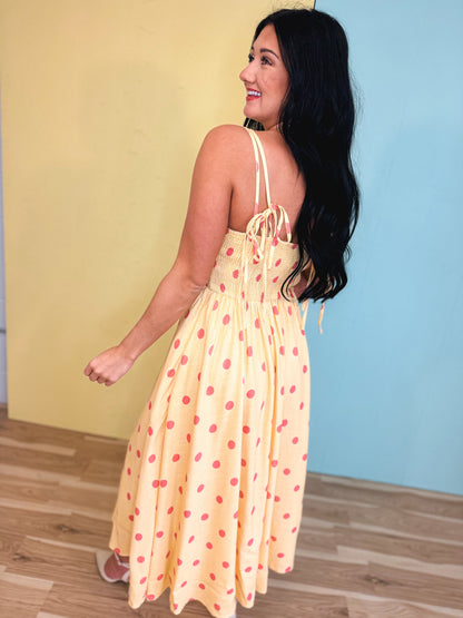 Polka Dot Woven Midi Dress - Light Yellow