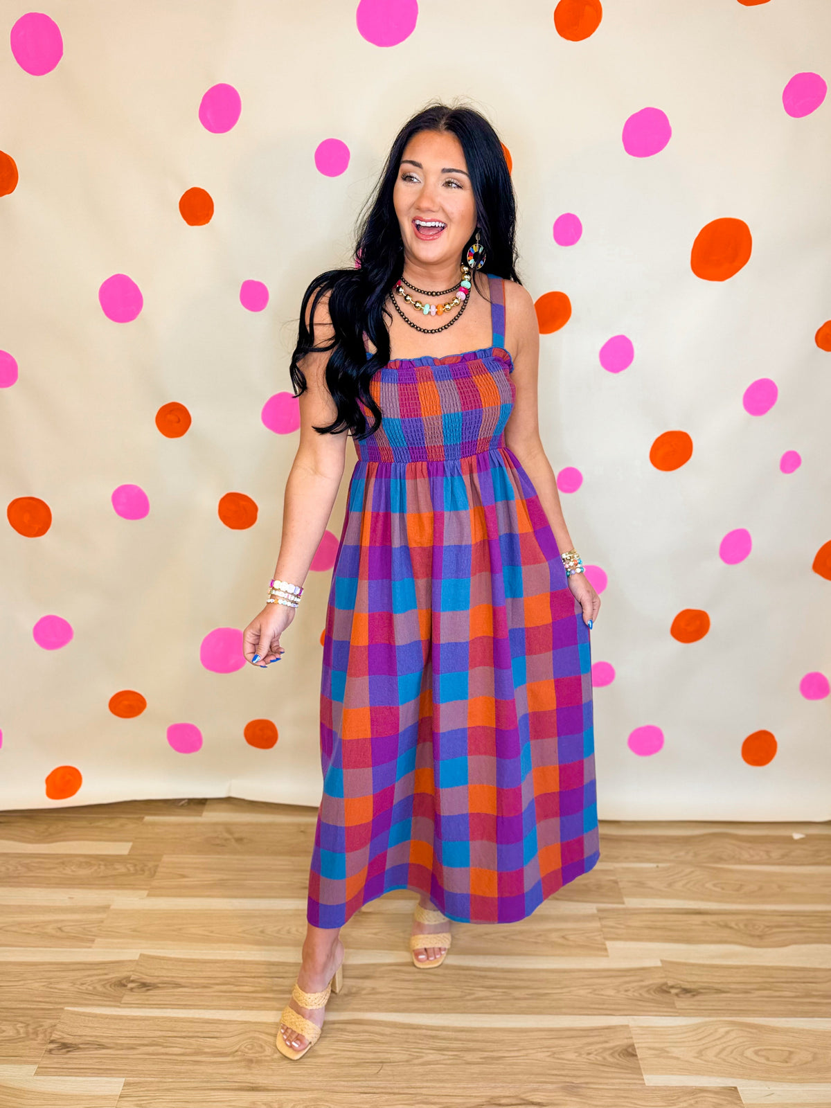Multicolour Plaid Midi Dress - Navy Combo