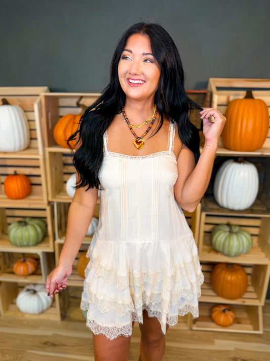 Scallop Lace Slip Mini Dress - Cream