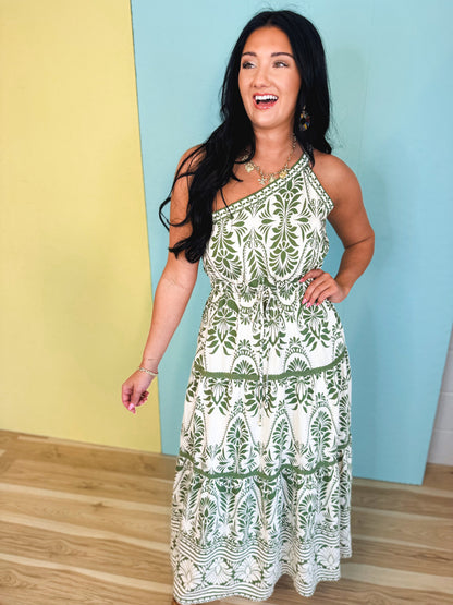 Resort Print One Shoulder Maxi Dress - Palm