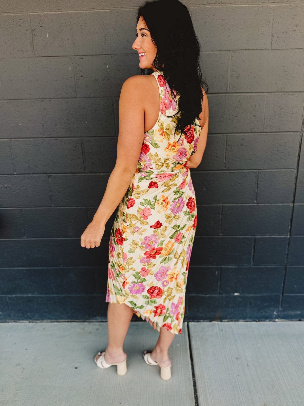 One Shoulder Asymmetrical Pleated Maxi Dress - Garden Multi