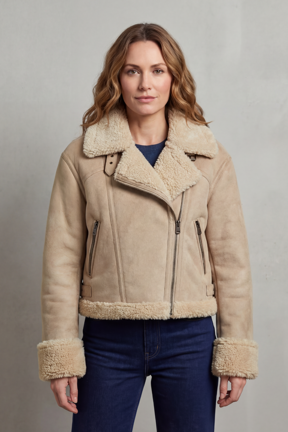Albinette | Women's Double-sided Fleece Cropped Aviator Jacket