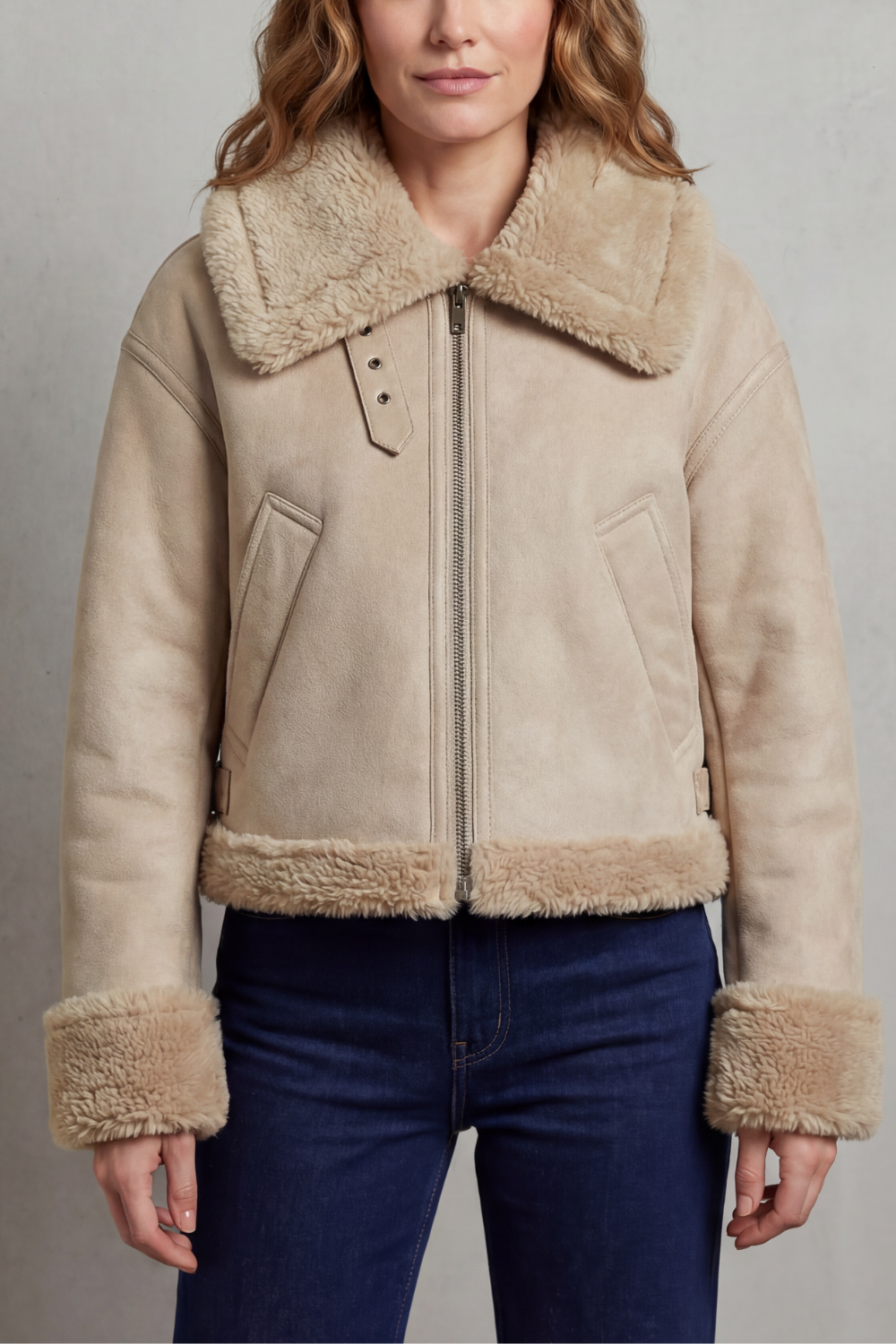 Albinette | Women's Double-sided Fleece Cropped Aviator Jacket