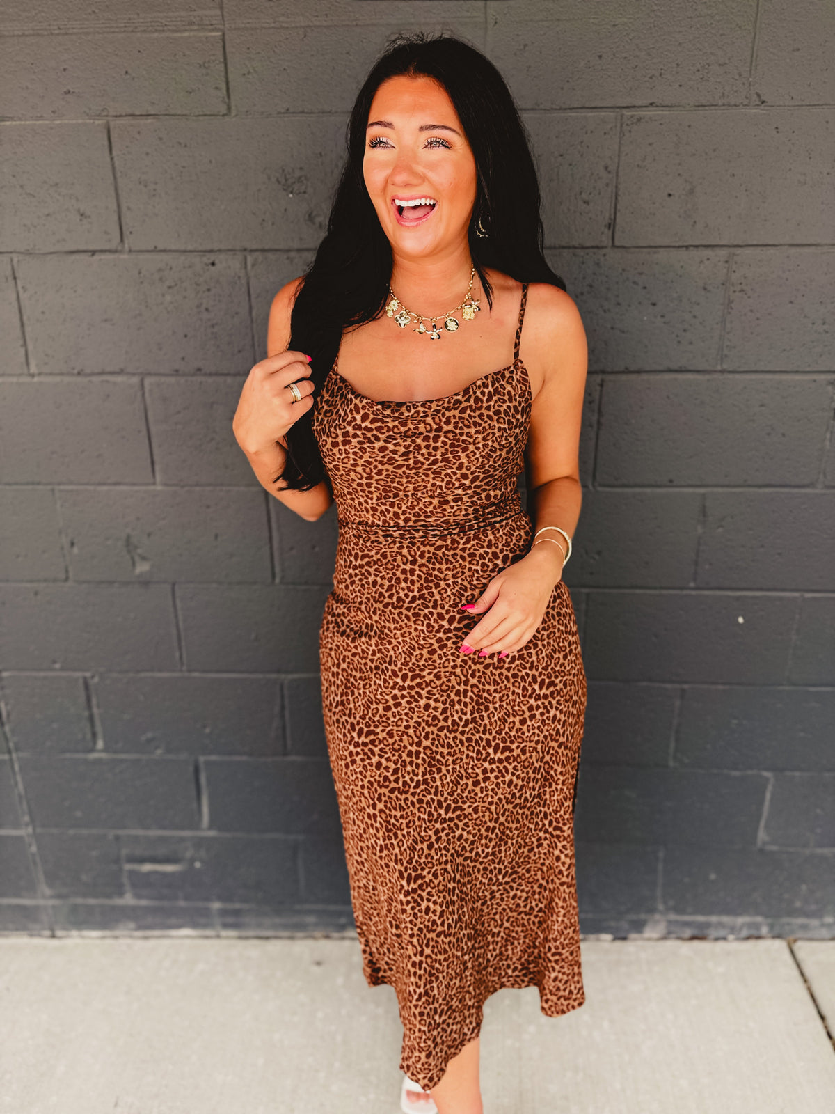 Leopard Print Criss Cross Maxi Dress - Mocha Mousse