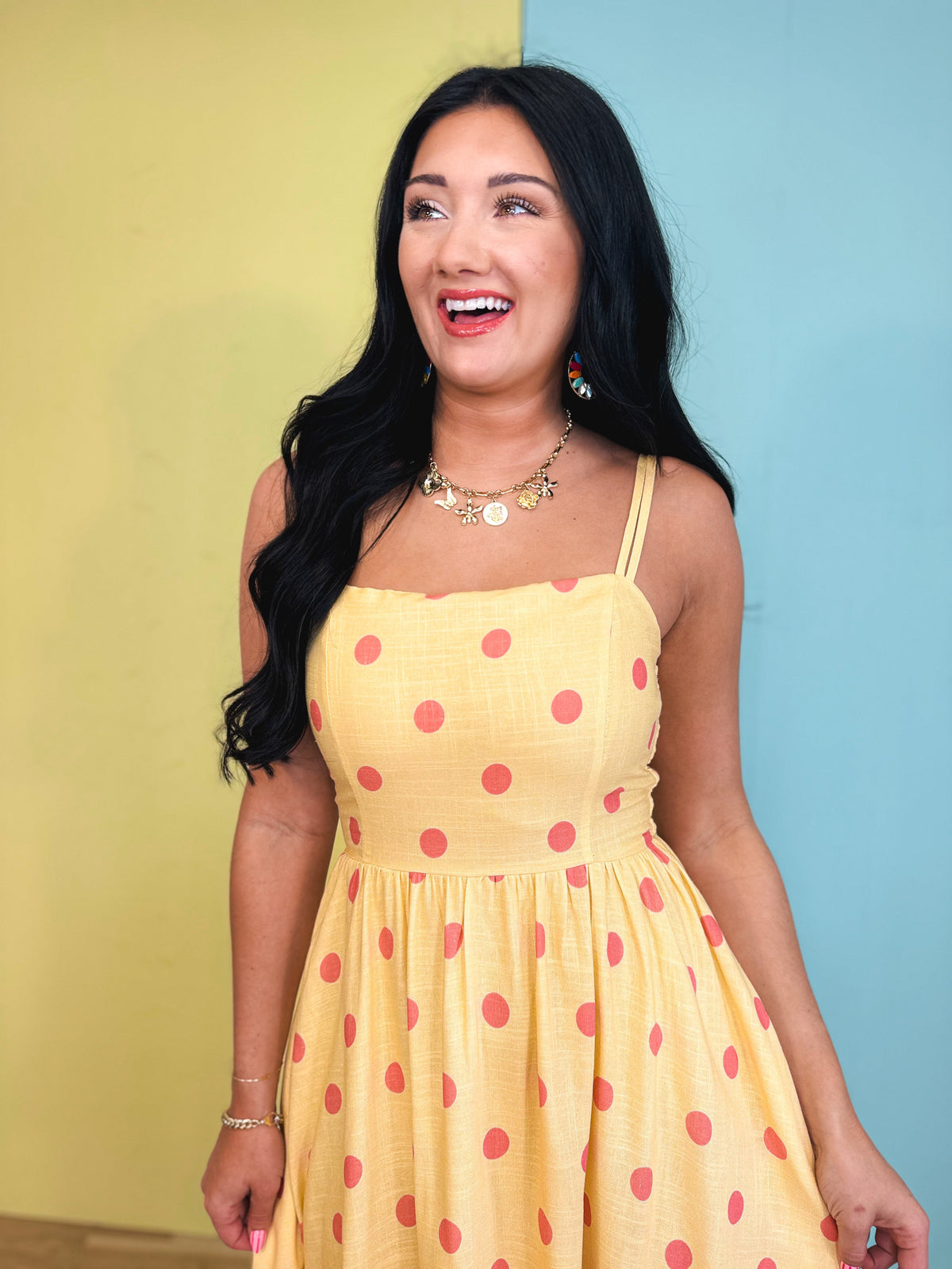 Polka Dot Woven Midi Dress - Light Yellow