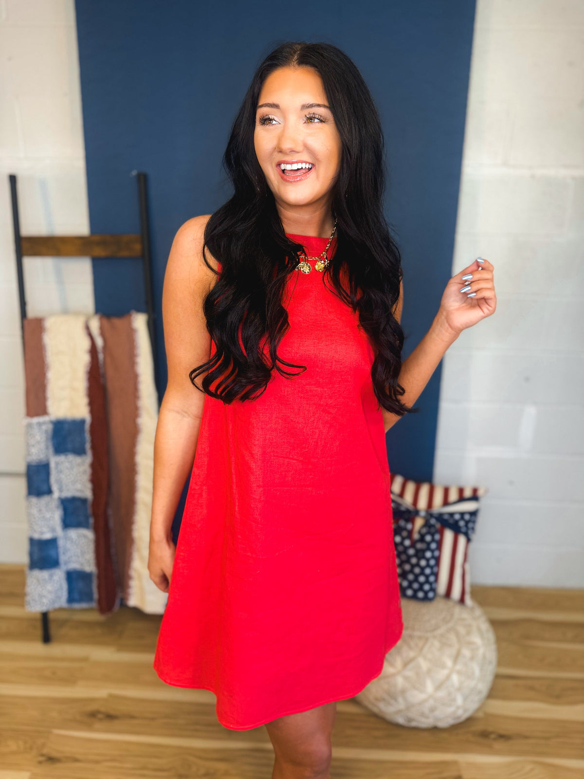 Side Button Detail Mini Dress - Red