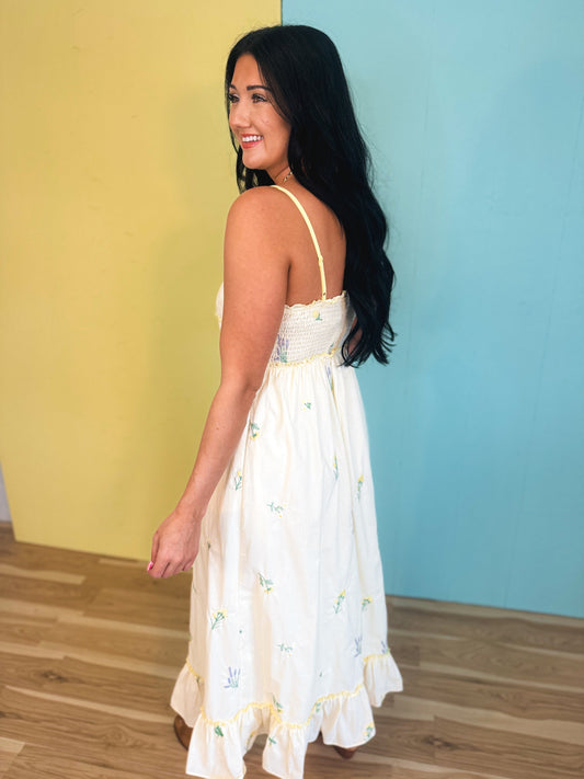 Triple Bow Floral Midi Dress - Butter