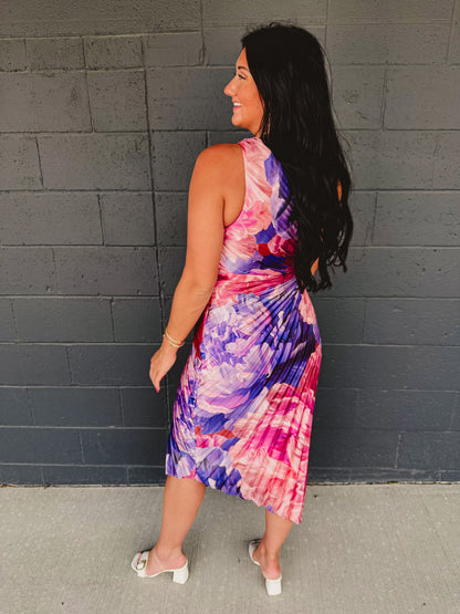 One Shoulder Asymmetrical Pleated Maxi Dress - Lilac Rose