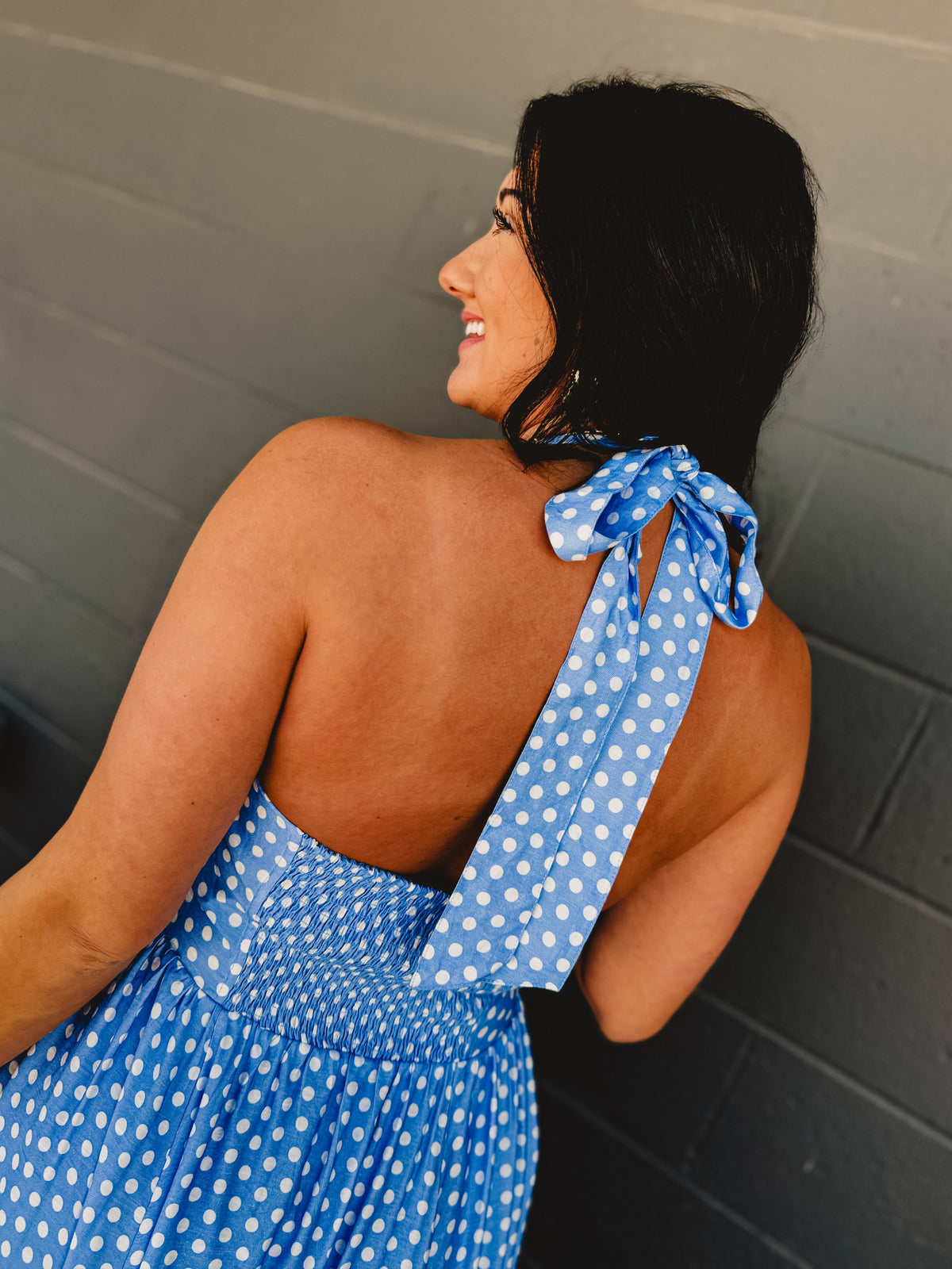 Polka Dot Halter Maxi Dress - Airy Blue