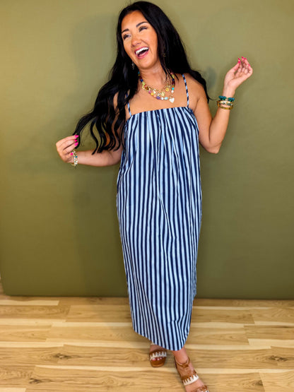Striped Midi Dress - Blue/Navy