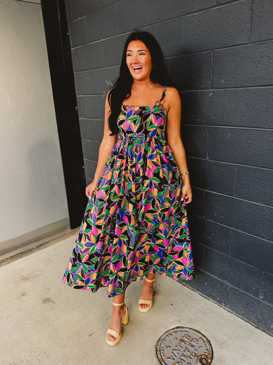 Floral Printed Scalloped Trim Maxi Dress - Multicolour