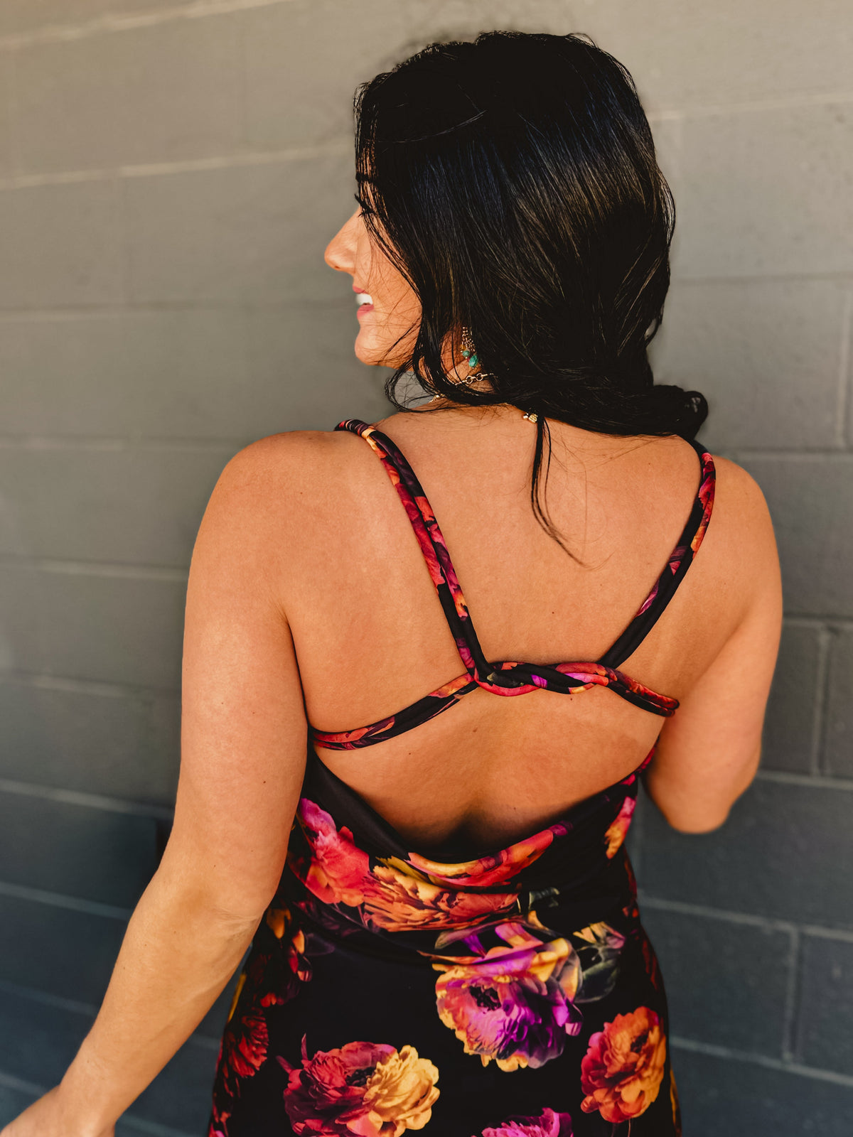 Golden Haze Twisted Strap Maxi Dress - Nightfall Bloom