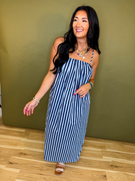 Striped Midi Dress - Blue/Navy