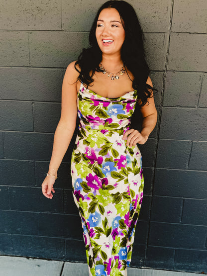Morning Dew Cowl Neck Slit Maxi Dress - Violet Orchid