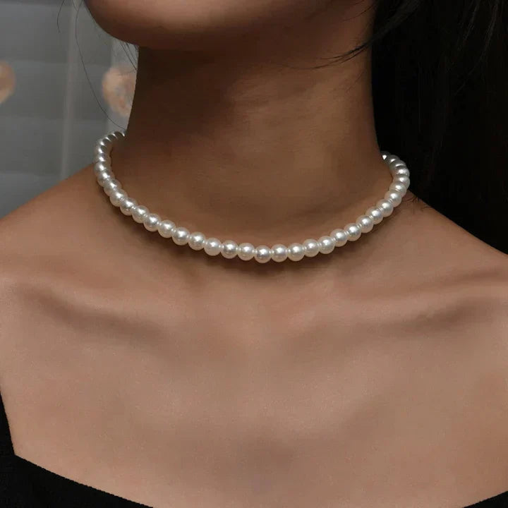 White Pearl Choker Necklace with Lustrous, Uniform Pearls