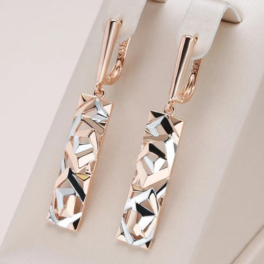 Rectangular Mosaic Drop Earrings in Rose Gold and Silver Tones