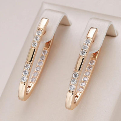 Two-Tone Channel-Set Cubic Zirconia Hoop Earrings in Rose Gold Tone
