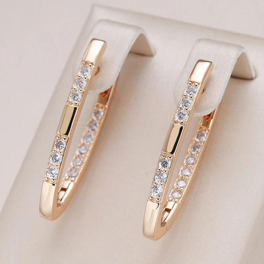 Two-Tone Channel-Set Cubic Zirconia Hoop Earrings in Rose Gold Tone