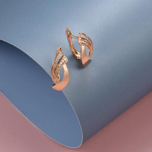 Pave Stripe Zirconia Hoop Earrings in Rose Gold Tone