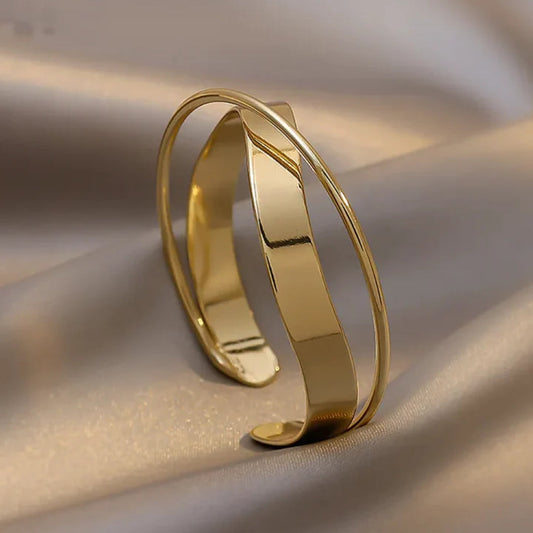 Geometric Open Cuff Bangle Bracelet in Gold Tone