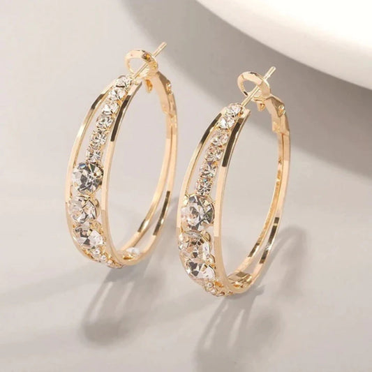 Textured Oval Hoop Earrings with Polished Gold Edges