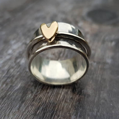 Mely - Silver Ring with Golden Heart